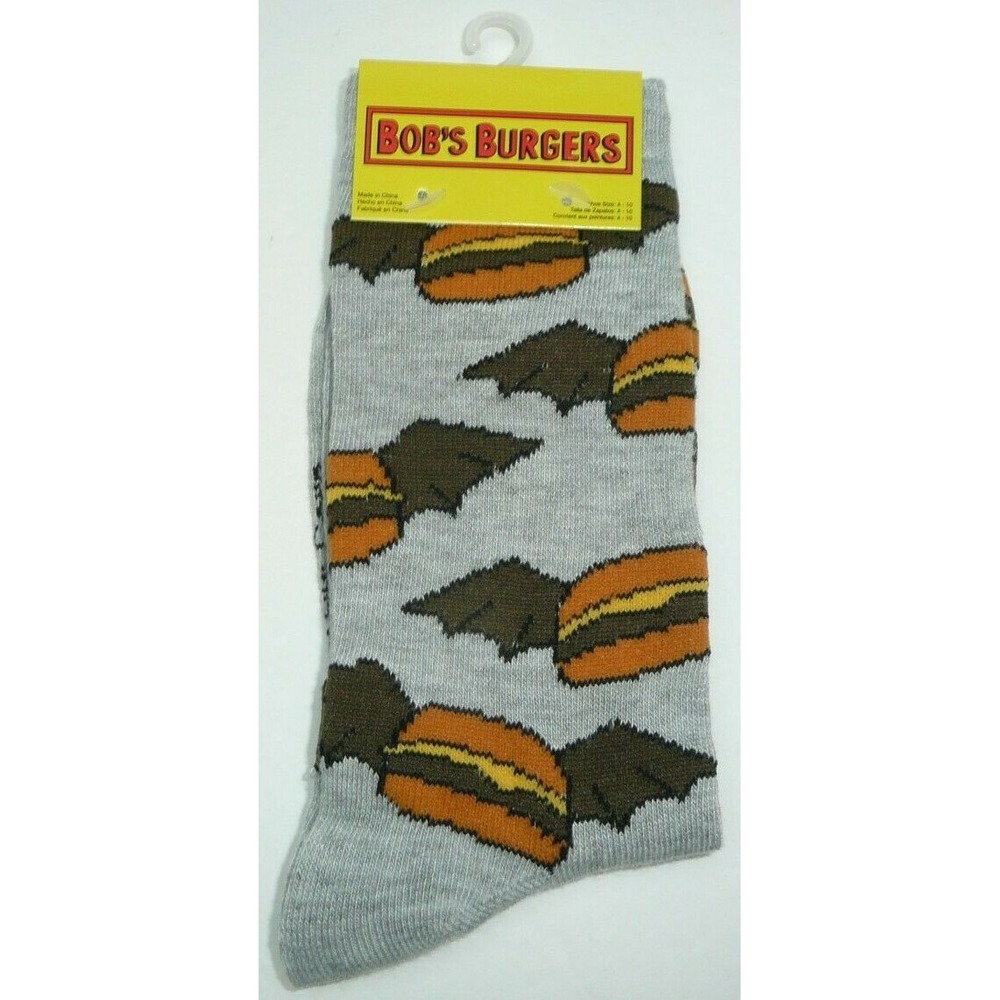 Bob's Burgers Crew Socks Halloween Flying Food Bats Adult 1 Pair Belcher Grey